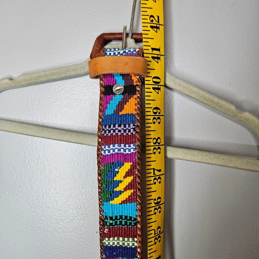 Handwoven Geometric Tribal Belt Multicolor Leather Whipstitch Boho Size 38 Vtg‎